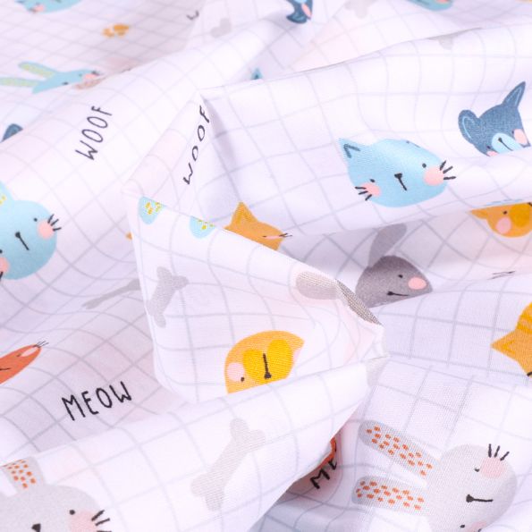 Tissu Coton imprimé Animals sur fond Blanc - Par 10 cm