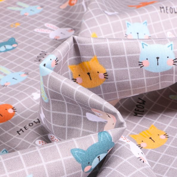 Tissu Coton imprimé Animals sur fond Gris - Par 10 cm