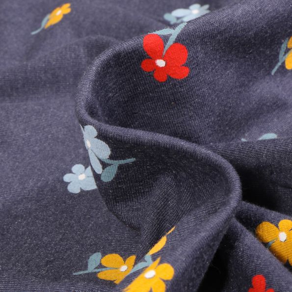 Tissu Jersey Coton Zelia sur fond Bleu marine chiné - Par 10 cm