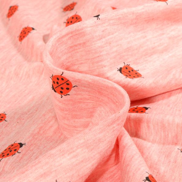 Tissu Jersey Coton Cocci sur fond Rose chiné - Par 10 cm