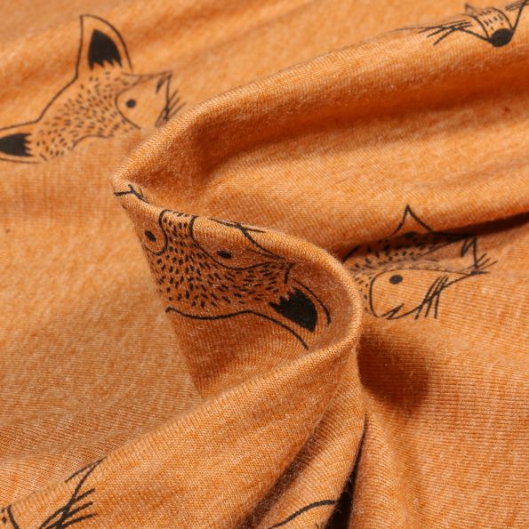 Tissu Jersey de Coton Tête de renard sur fond Orange - Par 10 cm