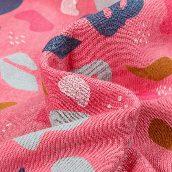 Tissu Sweat envers molletonné Pia sur fond Rose - Par 10 cm