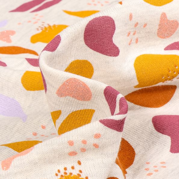 Tissu Sweat envers molletonné Pia sur fond Ecru chiné - Par 10 cm