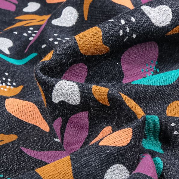 Tissu Sweat envers molletonné Pia sur fond Bleu marine chiné - Par 10 cm