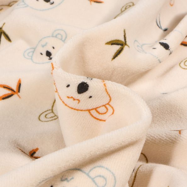 Tissu Jersey Velours tout doux Koko sur fond Beige - Par 10 cm