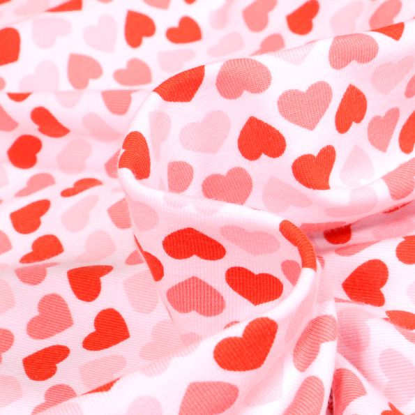 Tissu Jersey Coton Bio Petits Coeurs sur fond Blanc - Par 10 cm