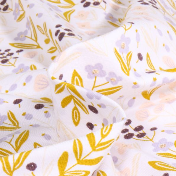 Tissu Jersey Coton lurex Flavia sur fond Blanc - Par 10 cm