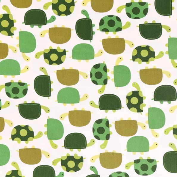 Tissu Coton Robert Kaufman Tortues Vertes sur fond Blanc - Par 10 cm