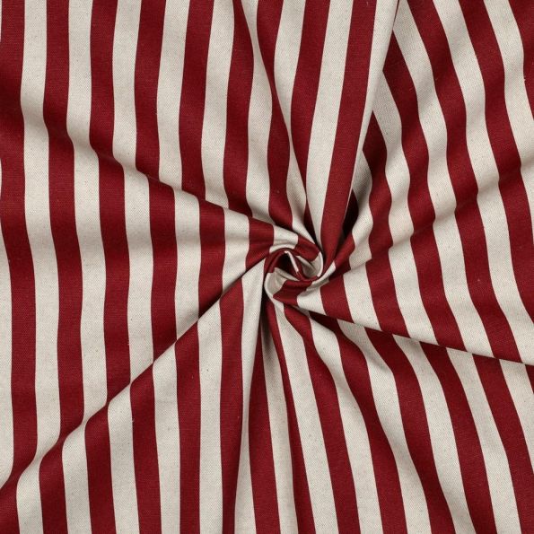 Tissu Toile Canvas enduit aspect Lin rayé Rouge - Par 10 cm