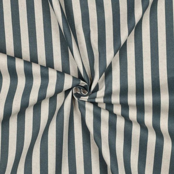 Tissu Toile Canvas enduit aspect Lin rayé Bleu - Par 10 cm