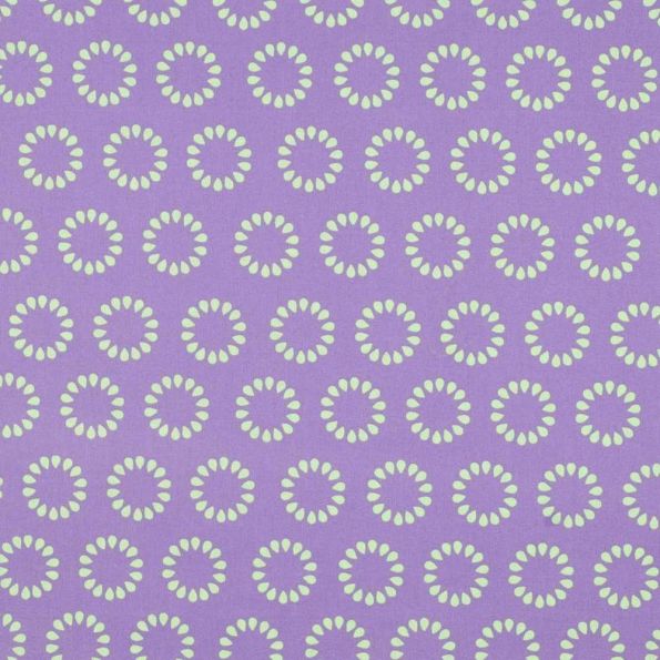 Tissu Polycoton  Rosace Pop vert fluo sur fond Violet - Par 10 cm