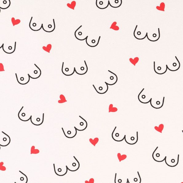 Tissu Toile Coton Boobies love noir et rouge sur fond Ecru - Par 10 cm