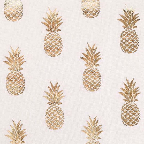 Tissu Toile Coton Métallisé Ananas dorés sur fond Ecru - Par 10 cm