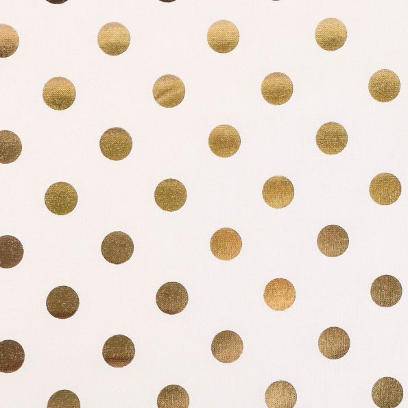 Tissu Toile Coton Métallisé Pois dorés sur fond Ecru - Par 10 cm
