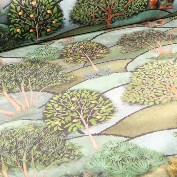 Tissu Velours d'ameublement Deluxe Garden sur fond Vert - Par 10 cm