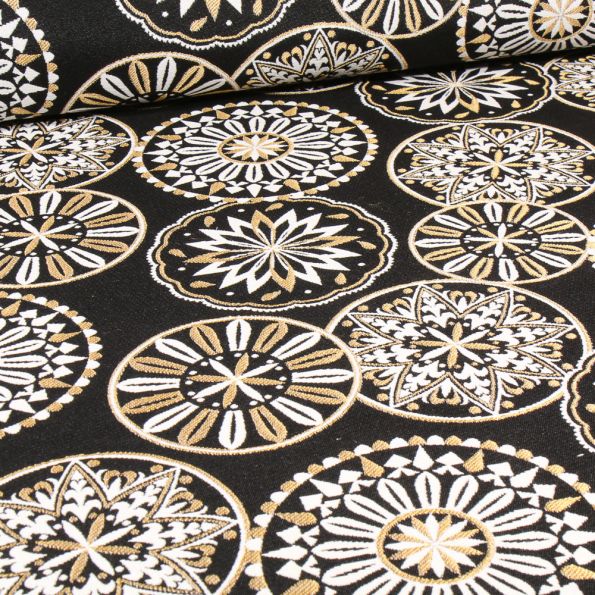 Tissu Jacquard Color métallic rosace sur fond Noir - Par 10 cm