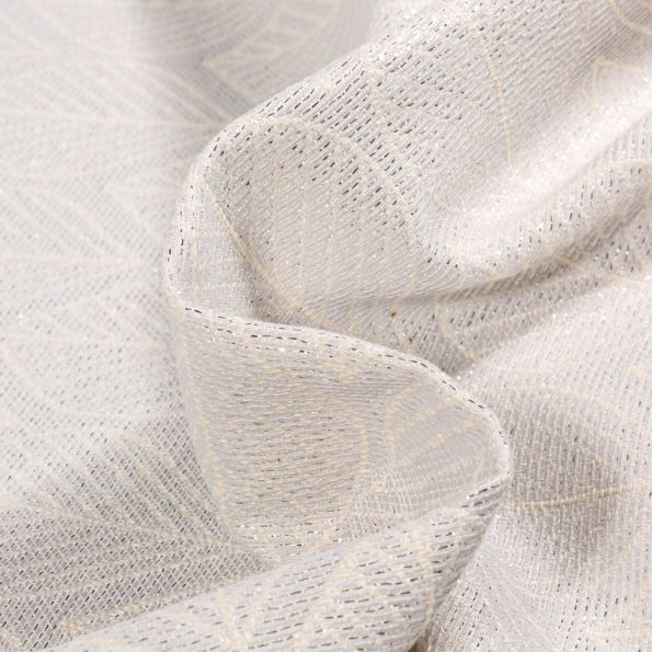 Tissu Jacquard Premium Metallic feuilles sur fond Argent - Par 10 cm
