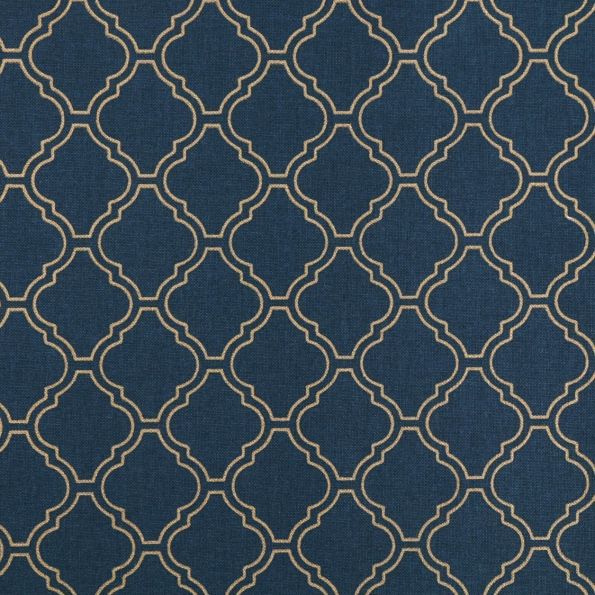 Tissu Toile Coton Métallisé Motifs ornementaux dorés sur fond Bleu de Prusse - Par 10 cm