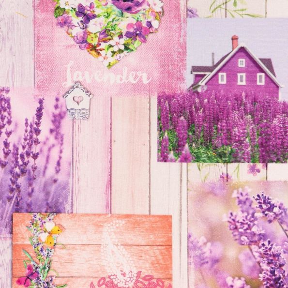 Tissu Toile Coton Lavande sur fond Lilas - Par 10 cm