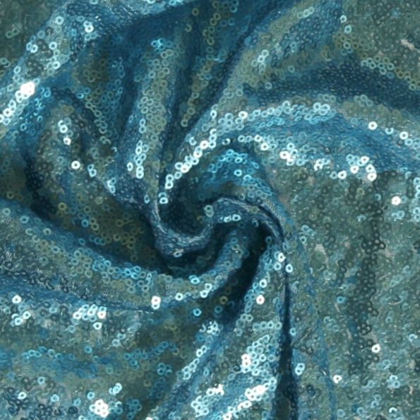 Tissu Tulle Sequins Paillettes Bleu Aqua - Par 10 cm