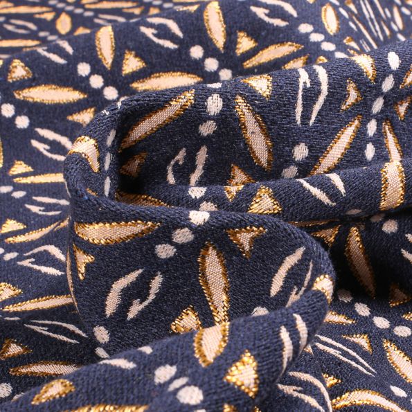 Tissu Jacquard Pyta sur fond Bleu marine - Par 10 cm