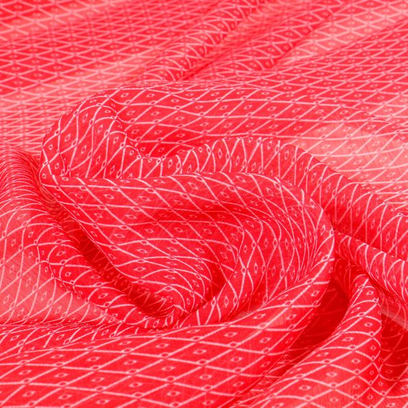 Tissu Mousseline Quadri sur fond Rouge - Par 10 cm