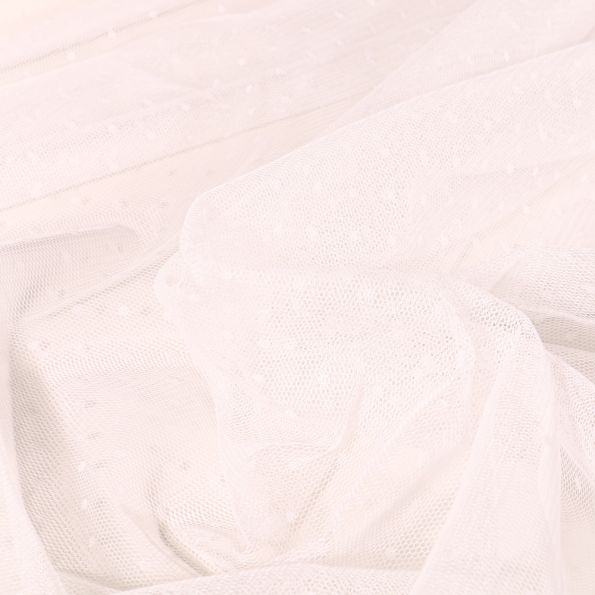 Tissu Tulle Souple pois Blanc cassé - Au mètre