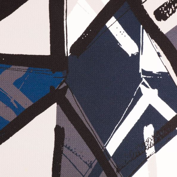 Tissu Jersey relief Formes graphiques Beiges, noires et bleues sur fond Blanc - Par 10 cm