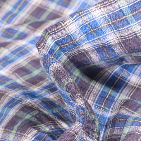 Tissu Chemise gaufré Carreaux n°2 sur fond Gris anthracite - Par 10 cm