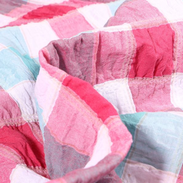 Tissu Chemise Gauffré Carreaux n°4 sur fond Blanc - Par 10 cm