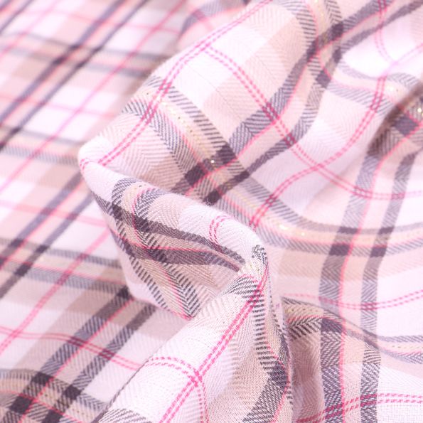 Tissu Chemise Carreaux n°12 sur fond Blanc cassé - Par 10 cm