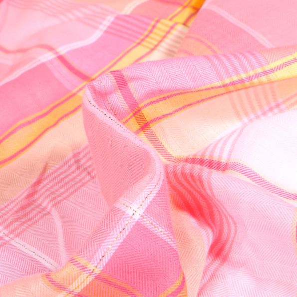 Tissu Chemise Carreaux n°13 sur fond Rose - Par 10 cm