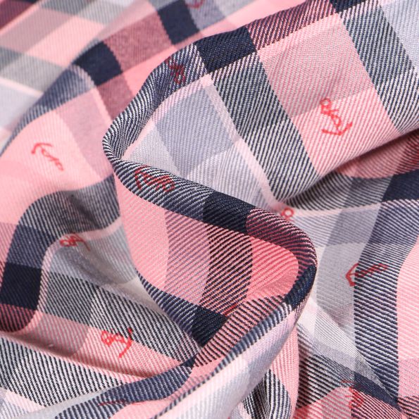 Tissu Chemise Carreaux n°14 sur fond Rose pâle - Par 10 cm