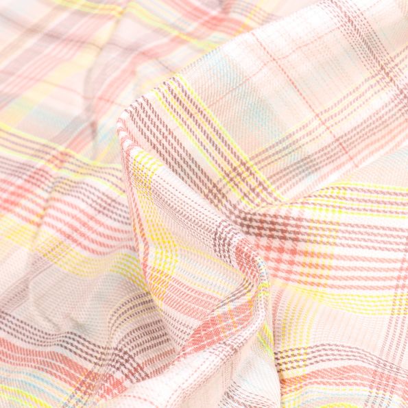 Tissu Chemise Carreaux n°19 sur fond Blanc cassé - Par 10 cm