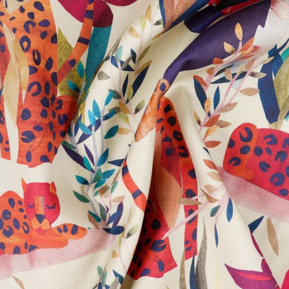 Tissu Toile Dralon Panthère sur fond Ecru - Par 10 cm