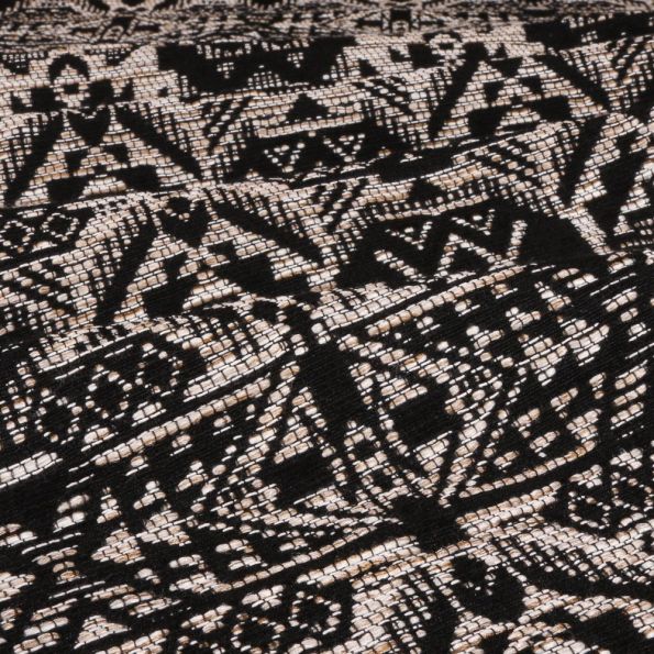 Tissu Gianni Jacquard Noir Ethnique Ecru et beige - Par 10 cm