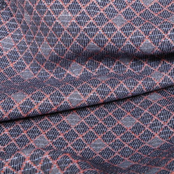 Coupon Tissu Gianni Jacquard Lurex Léger Marine Losanges rayés Argent - Coupon de 10 cm