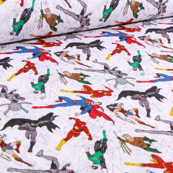 Tissu Coton imprimé Super héros BD sur fond Blanc - Par 10 cm
