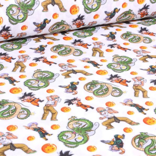 Tissu Coton imprimé sous licence Dragon Ball Z résurrection sur fond Blanc - Par 10 cm