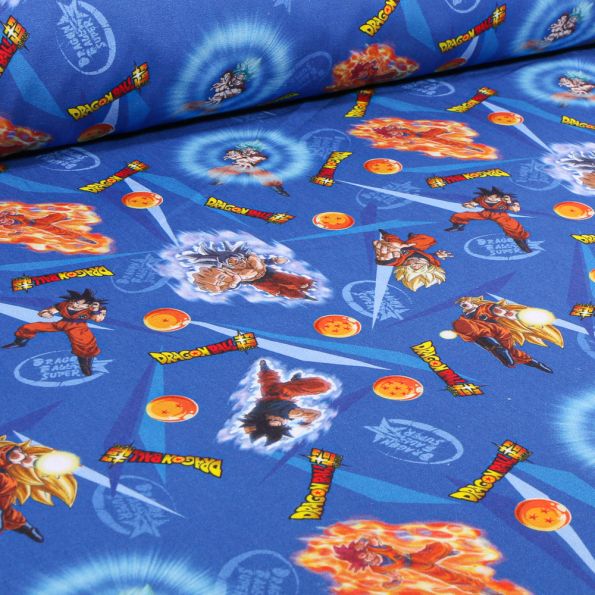 Tissu Coton imprimé sous licence Super Dragon Ball Z sur fond Bleu - Par 10 cm