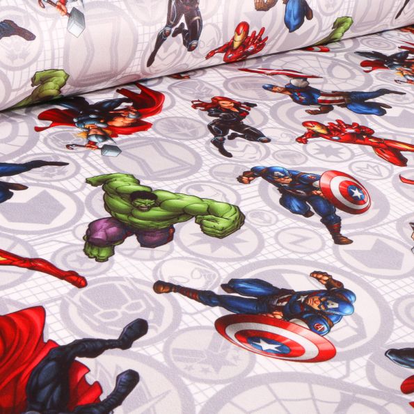 Tissus Velours d'ameublement sous licence Super héros sur fond Blanc - Par 10 cm