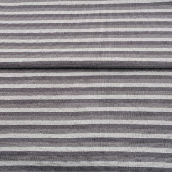 Tissu Bord côte Rayures Gris clair et foncé sur fond Gris - Par 10 cm