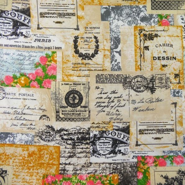 Tissu Coton Beige Vintage x10cm