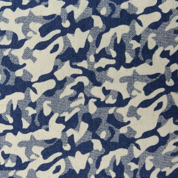 Tissu Denim Lycra Bleu Camouflage Blanc et marine x10cm