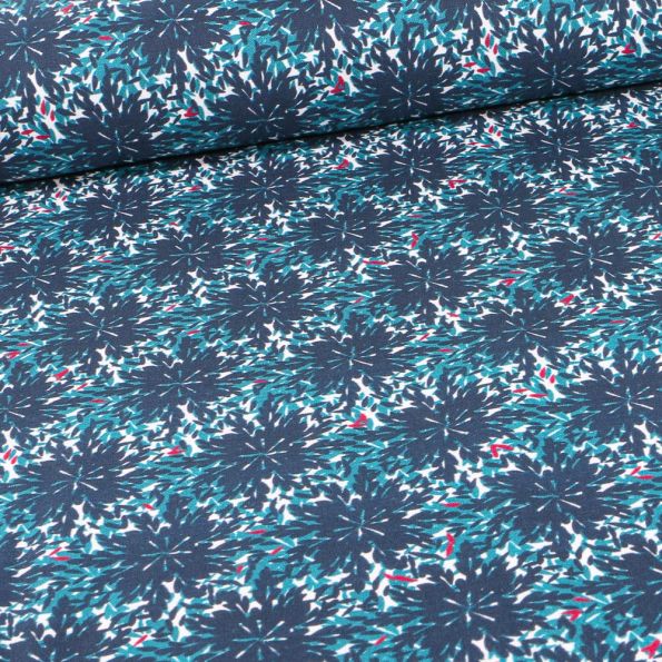 Tissu Coton imprimé Frou-Frou Talya sur fond Bleu marine - Par 10 cm