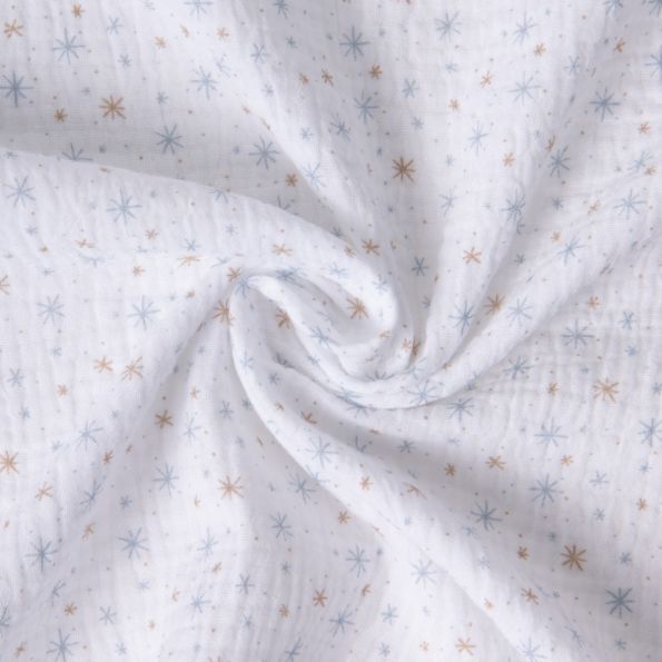 Tissu Double gaze de Coton Etoile beige ciel sur fond Blanc - Par 10 cm
