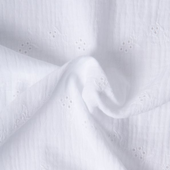 Tissu Double gaze de Coton Brodé Loline sur fond Blanc - Par 10 cm
