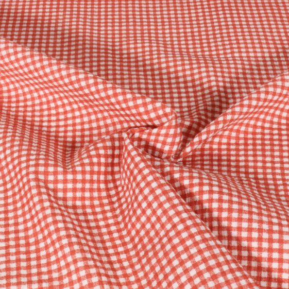 Tissu Double gaze de Coton Vichy rouge sur fond Blanc - Par 10 cm