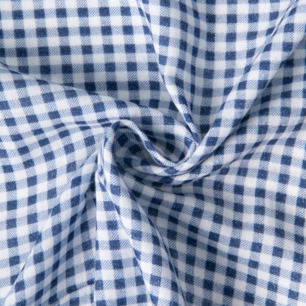 Tissu Double gaze de Coton Mini Vichy sur fond Bleu marine - Par 10 cm