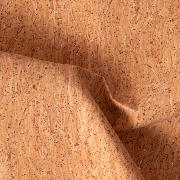 Tissu Liège Corta Paillettes argent sur fond Naturel - Par 10 cm